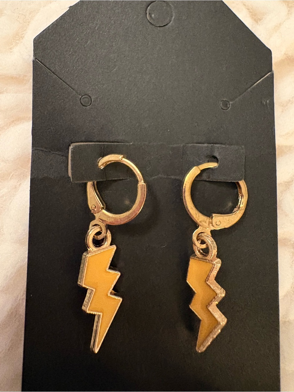 Gold Plated Yellow Lightning Bolt Huggie Hoop Earrings | Enamel Dangle